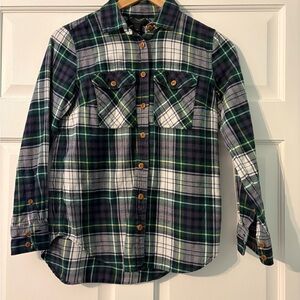 J. Crew Green, Blue & Navy Plaid Button-Down Flannel Shirt